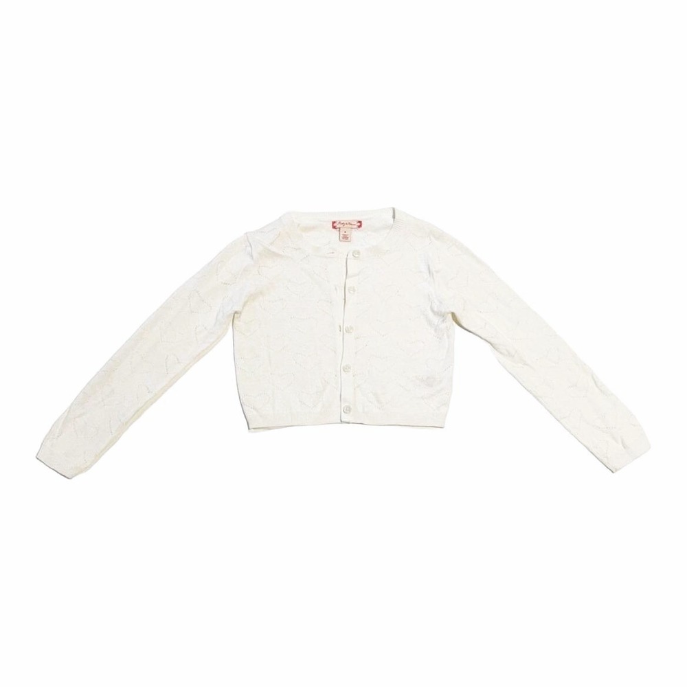 EUC Ruby & Bloom Girls Size 4 White Hearts Cardigan Button Down Sweater